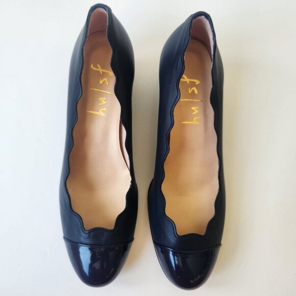 Fs/ny French Sole NY Navy Scalloped Leather Wedge Shoes Cute Ballet Casual - Picture 12 of 14